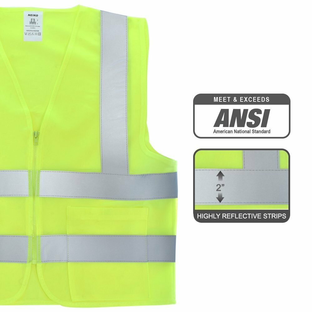 2 Pockets Yellow High Visibility Safety Vest, ANSI/ ISEA 107-2010
