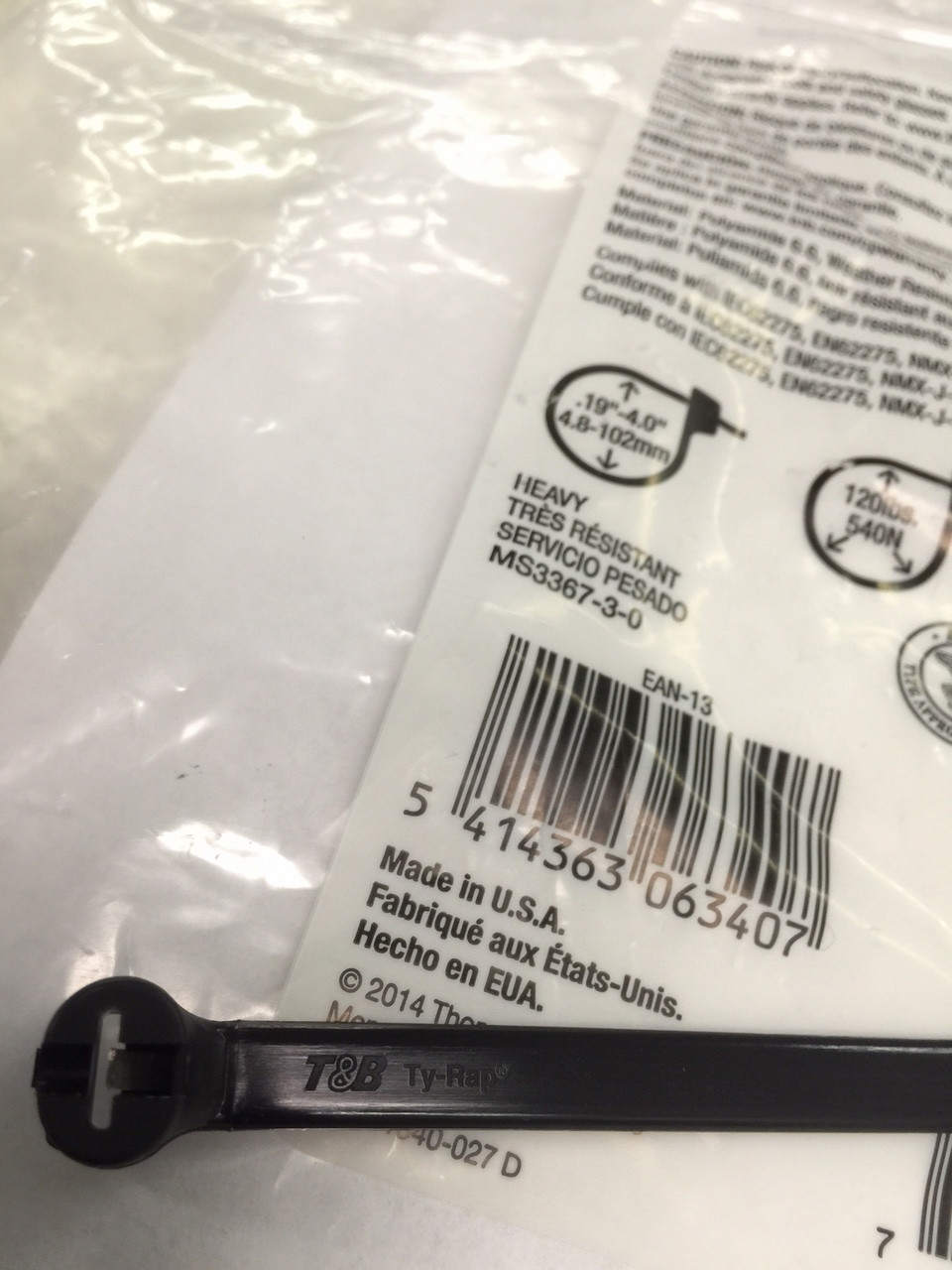 Thomas & Betts TY-RAP TY27MX 500/BAG 120lb 13" UV Black Nylon