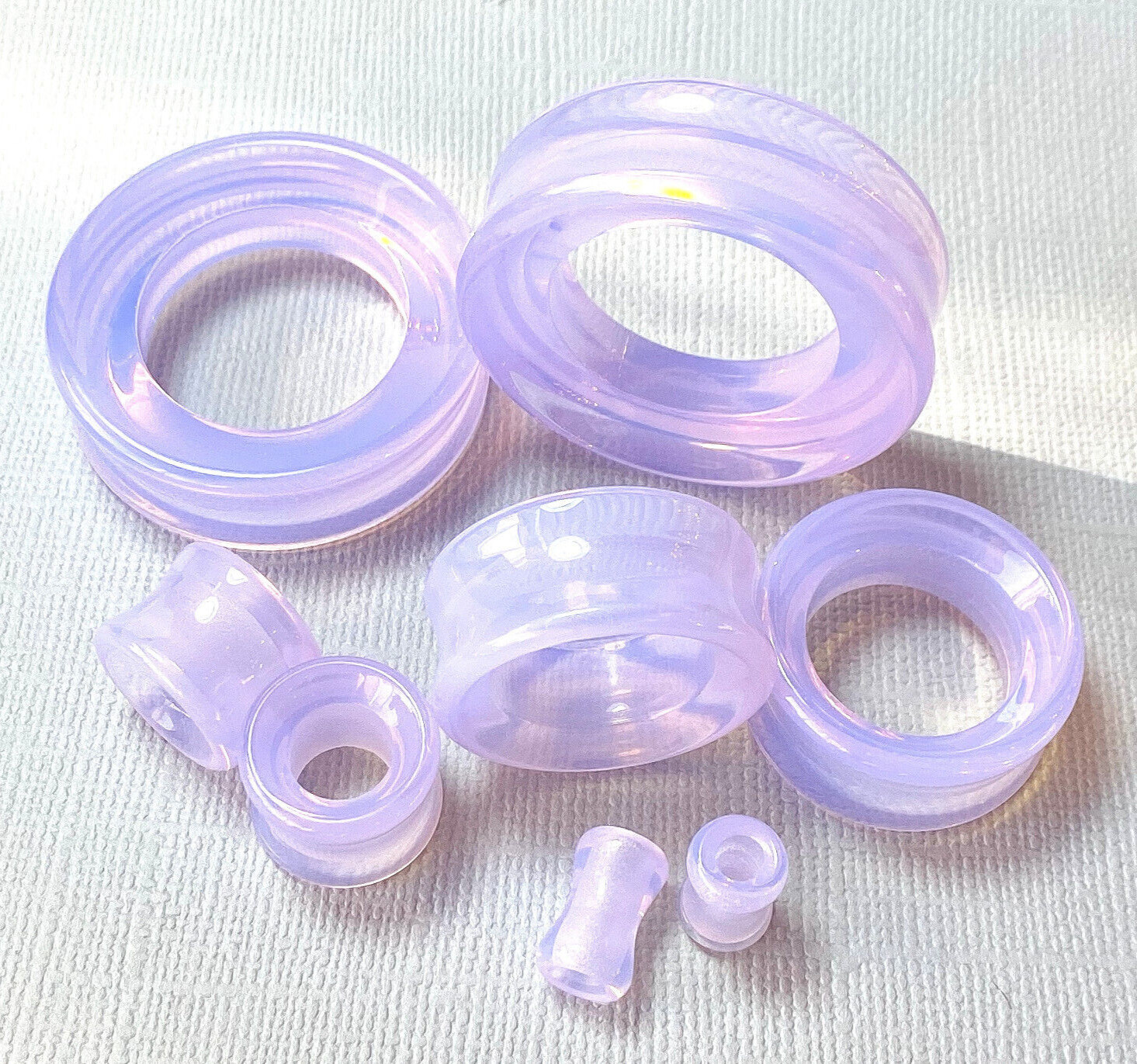 PAIR Lavender Opalite Double Flare Tunnels Stone Glass Plugs Earlets Gauges