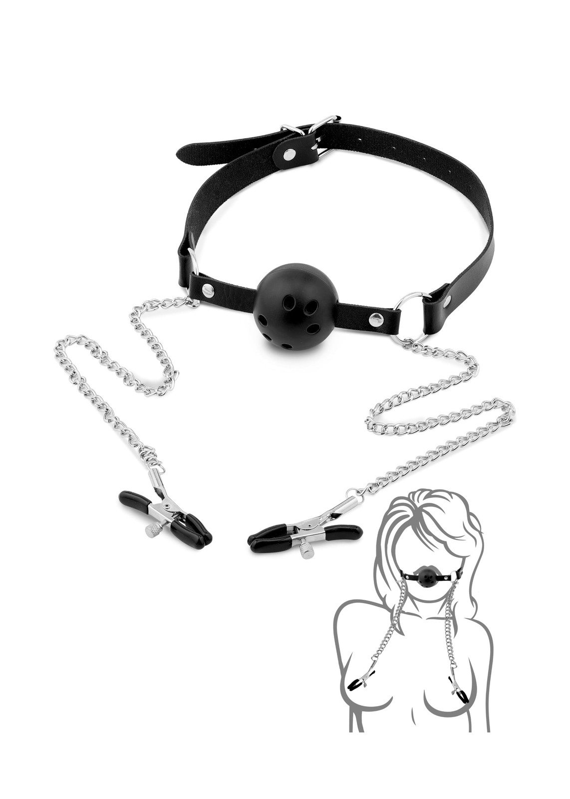 PASTOS Black Ball Gag for Sex Play, Adjustable Nipple Clamps Sensory Toys Wom...