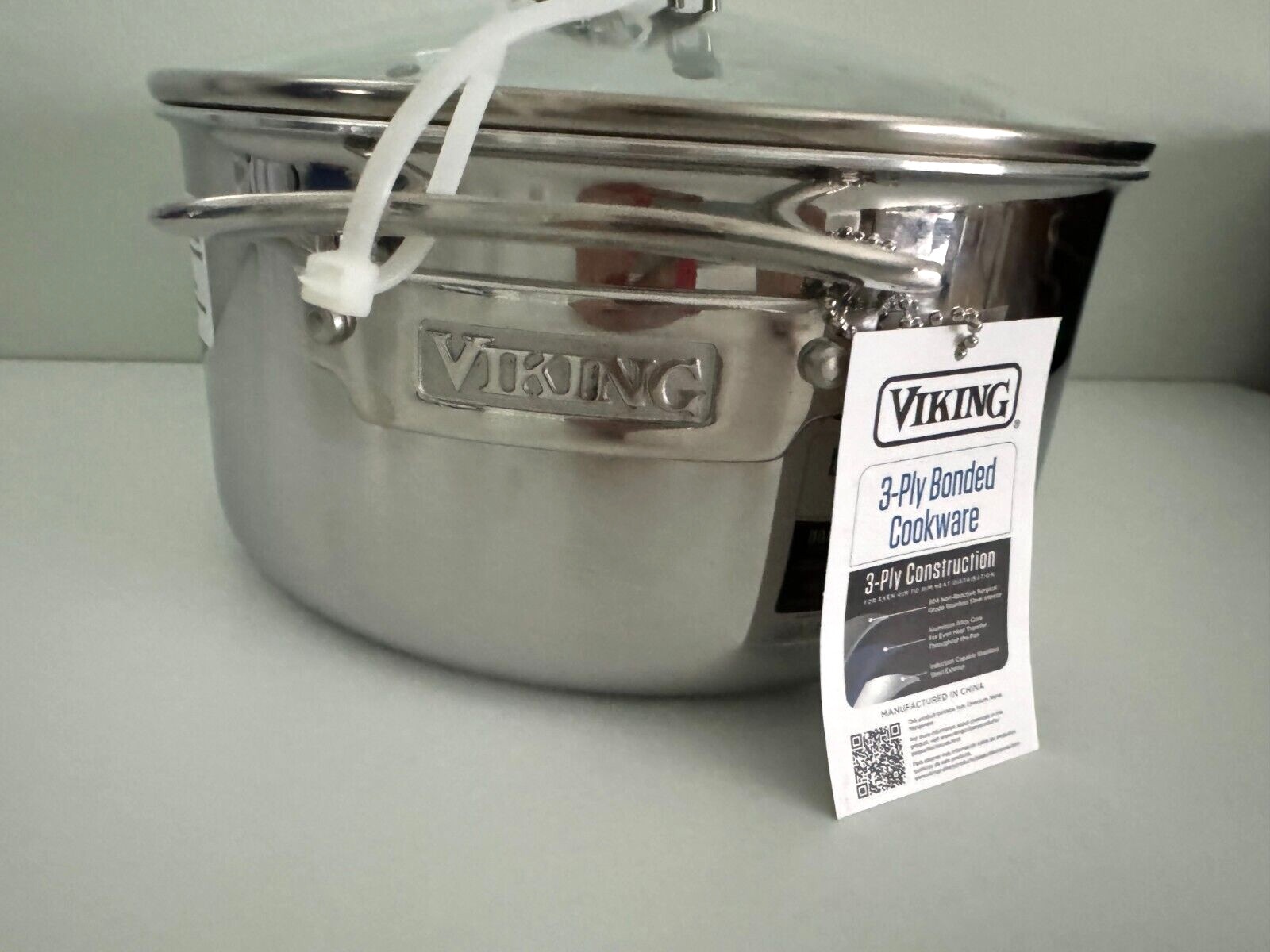 New VIKING 3-PLY STAINLESS STEEL SOUP POT WITH GLASS LID 4QT/3.8L 4 QUARTS