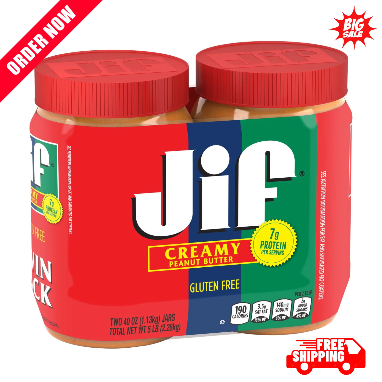 Jif Creamy Peanut Butter, 40 oz Jars (2 Pack)