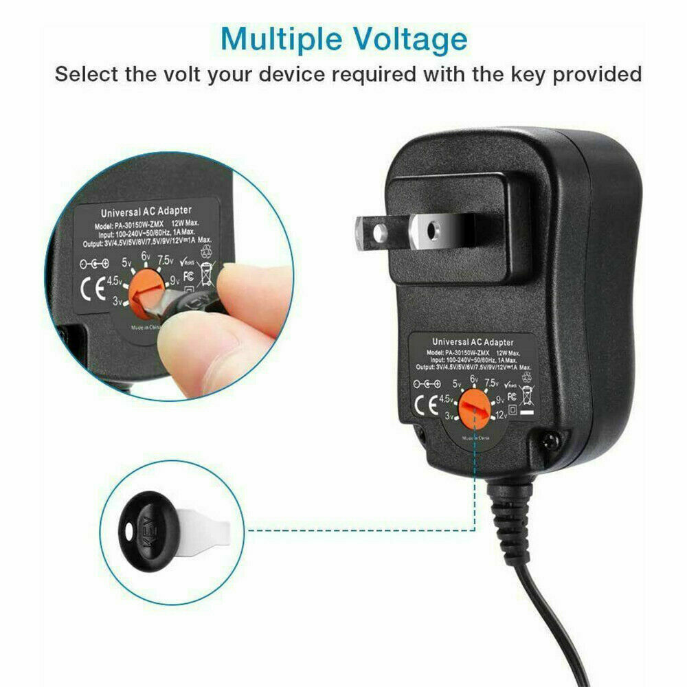 12W 3V-12V Universal AC Adapter Power Supply Wall Charger Cord for DC Charger US