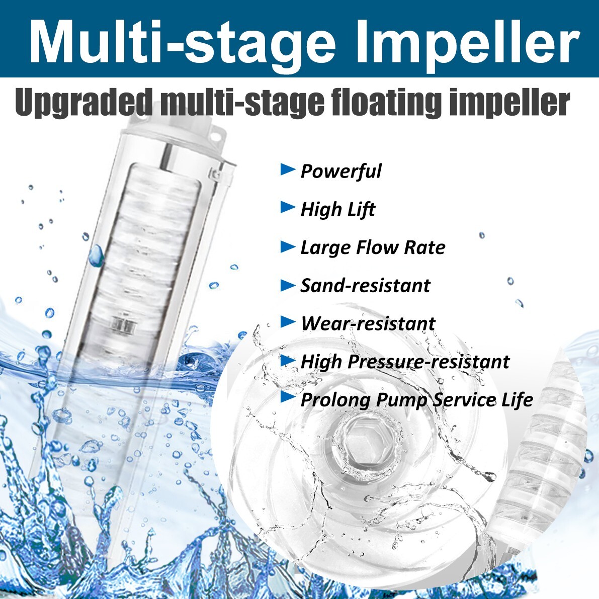 2HP 4" Deep Well Submersible Pump, 220V, 37 GPM, 427FT Max, 12 Stage 100FT Cord