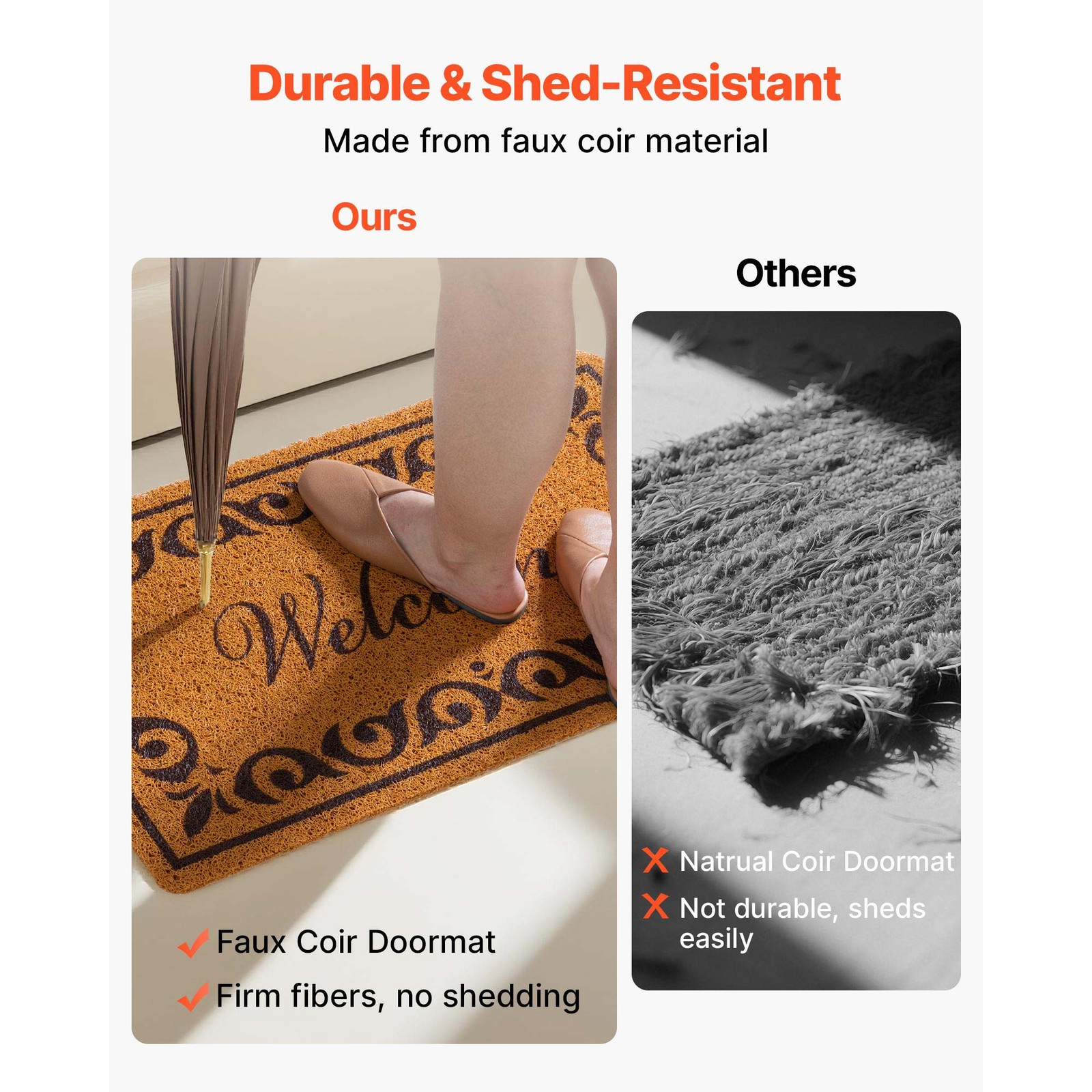 Uimoso Faux Coir Welcome Mat with Non-Slip Backing for Outdoor Entryways