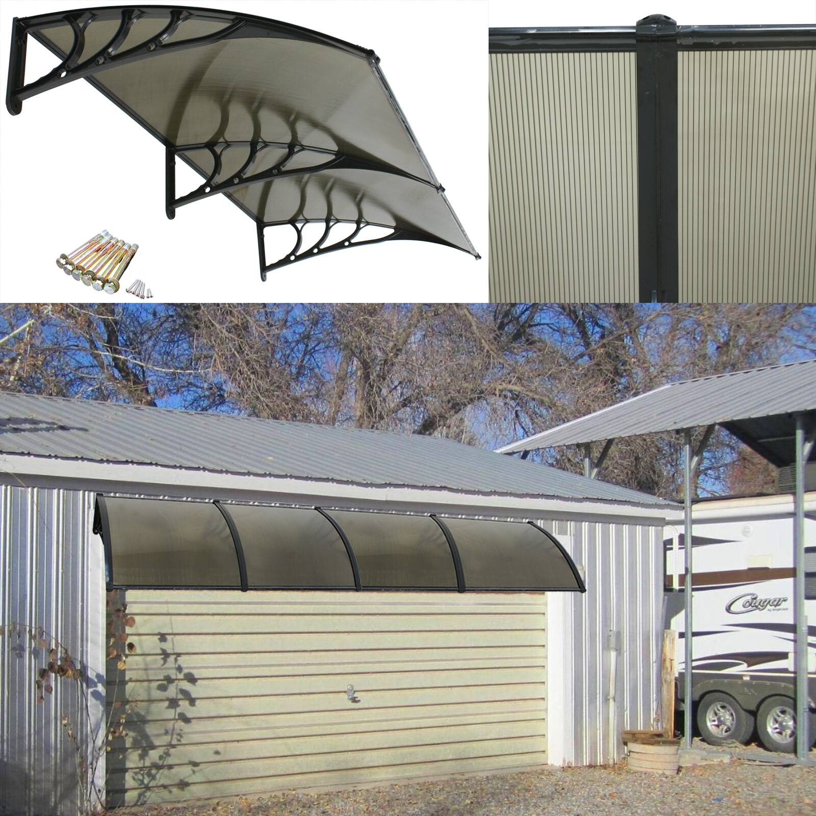 40 x 80 Window Awning Door Canopy Polycarbonate Cover, Brown