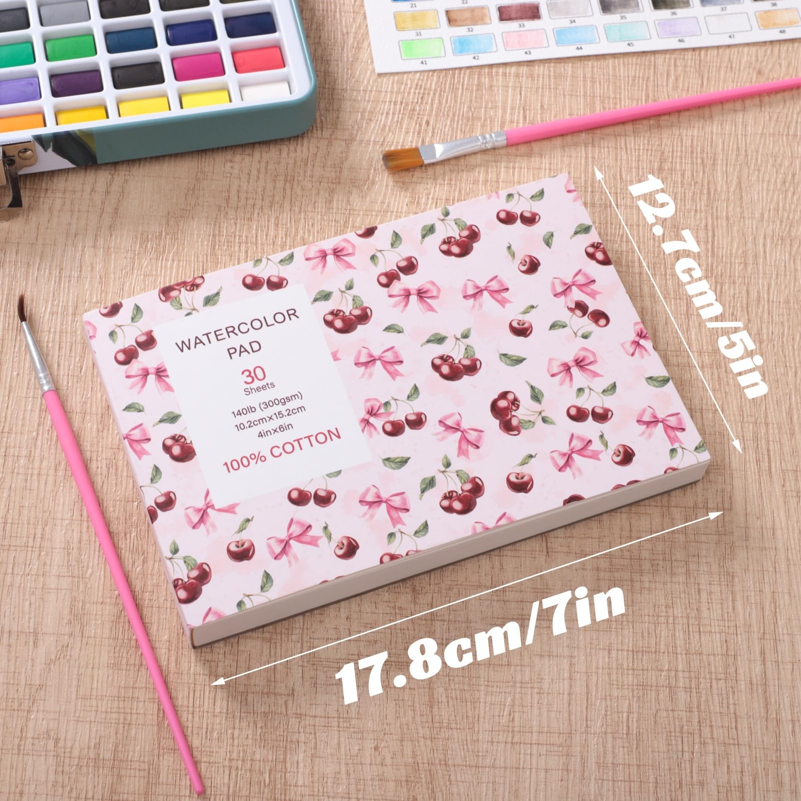 30 Sheets Watercolor Paper Pad with 2 Pcs Watercolor Brush, 140 lb/300 GSM