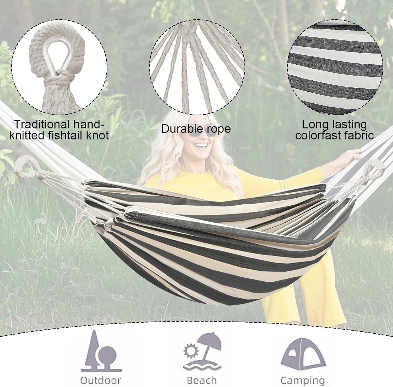 Double Hammock Comfortable for Hanging Sturdy 440lbs Capacity Hammock