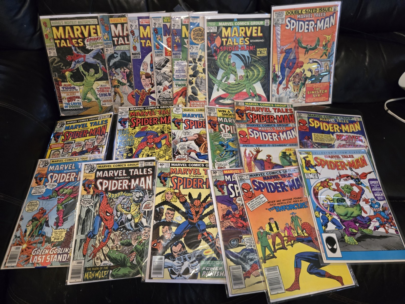 Vintage lot of Marvel Tales featuring Spider-Man, stretching from 1968 to 1985.