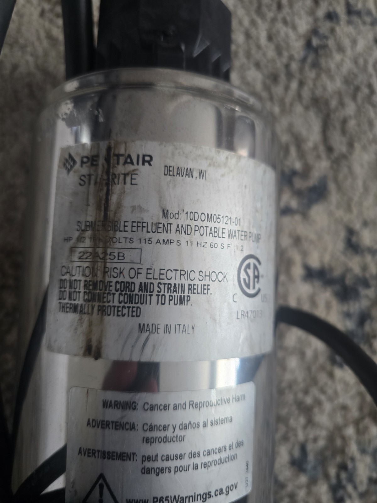 Sta-Rite 4" Multistage Effluent Submersible Pump 10DOM05121-01, 1/2 HP, 115V