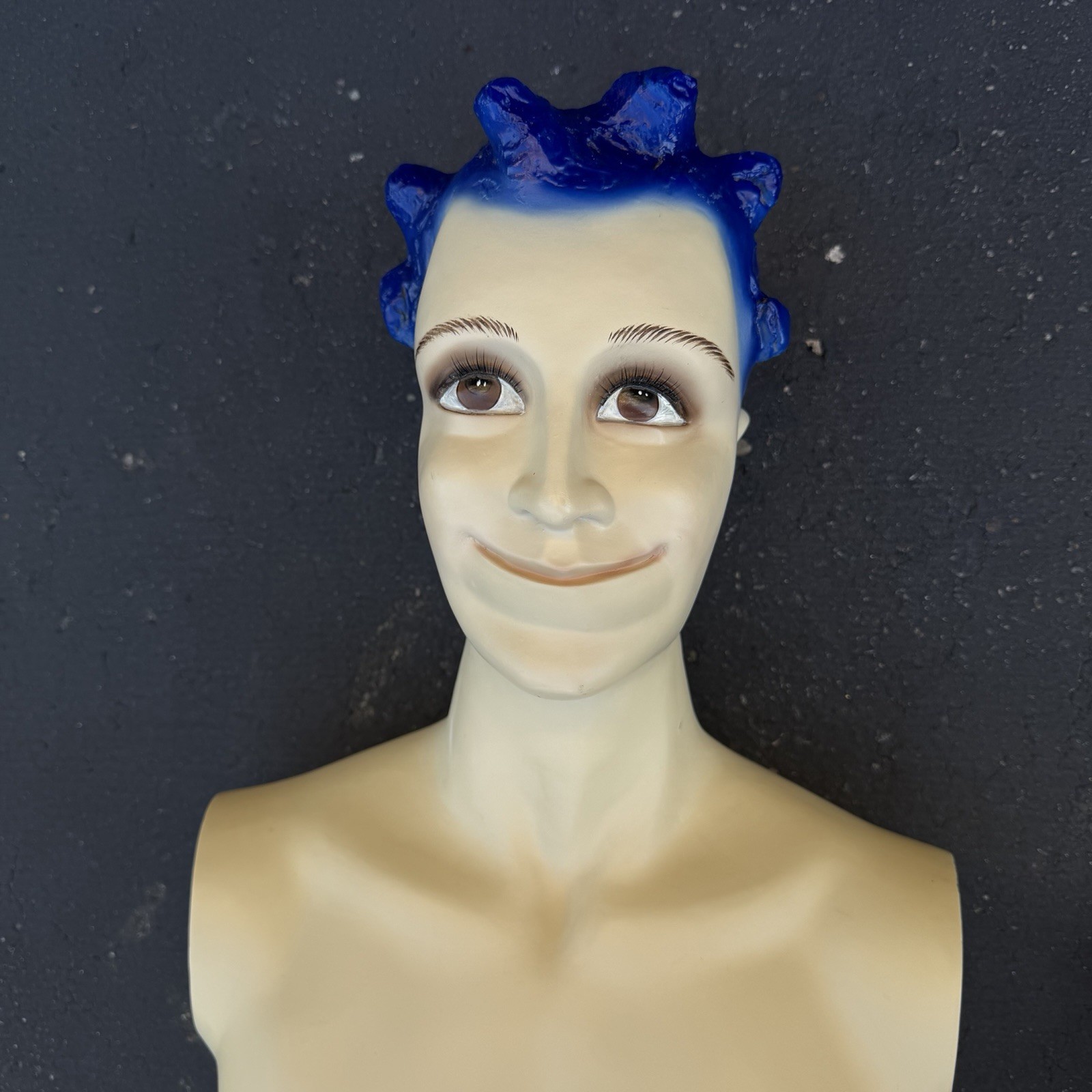 Lady Lulu Vintage Mannequin Torso Head Male Man Muscle Blue Spike Hair Smiling