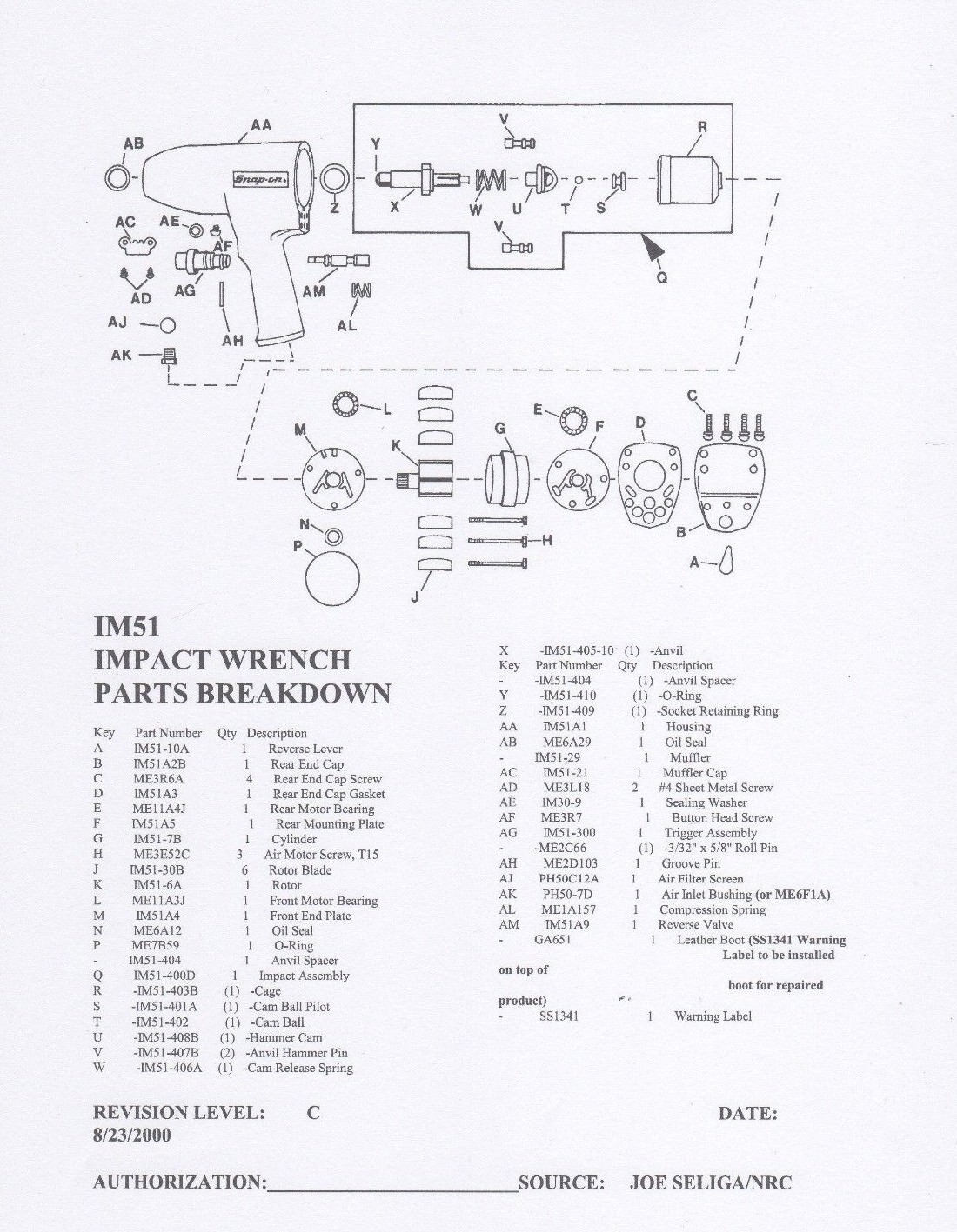 SNAP ON IM51 TUNE UP KIT + BEARINGS FITS 1/2" DRIVE SEE BACK COVER SAMPLE PHOTO