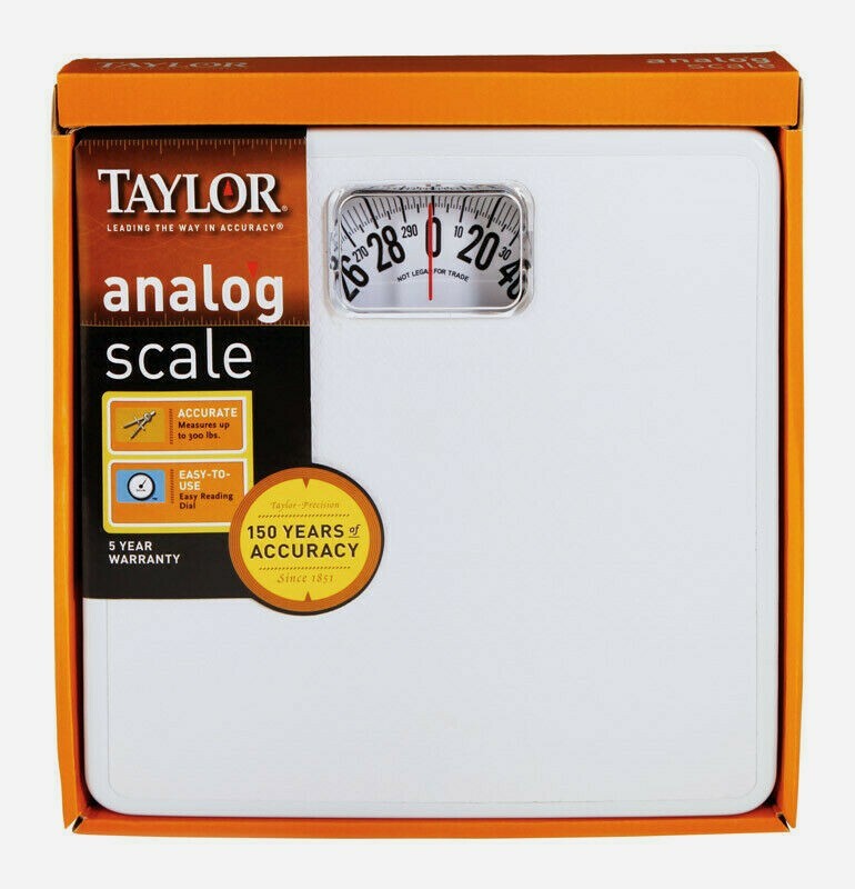 Taylor BATHROOM SCALE 300 lb. Analog White 10"x10" Accurate Easy Read 20005014T