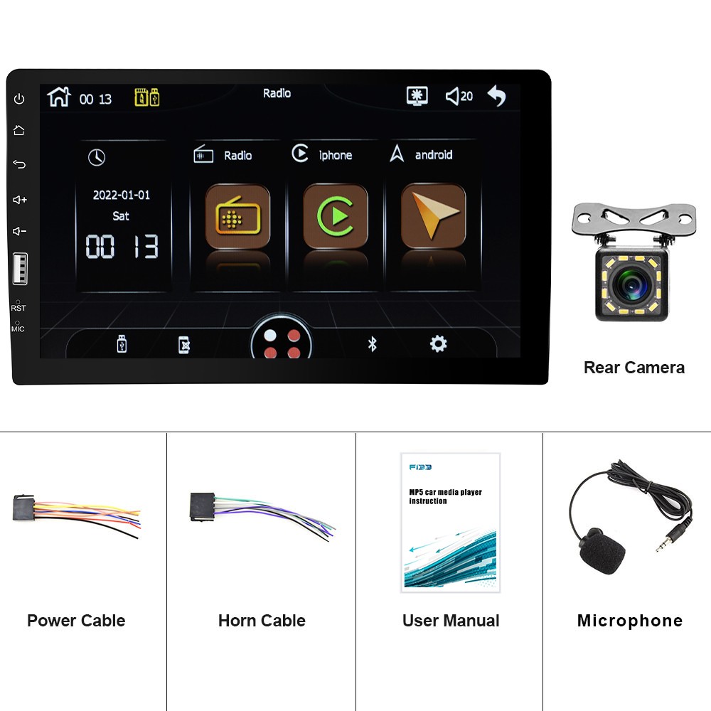 9 in Car Stereo Single 1 DIN Apple Carplay Android Auto HD Touch Screen FM-Radio