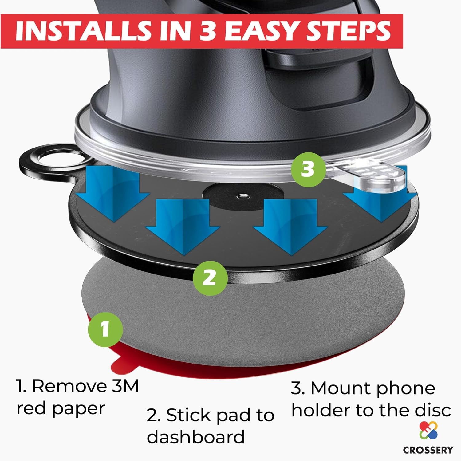 Dashboard Pad Mounting Disk for Suction Cup - 3M Phone Car Mount Red