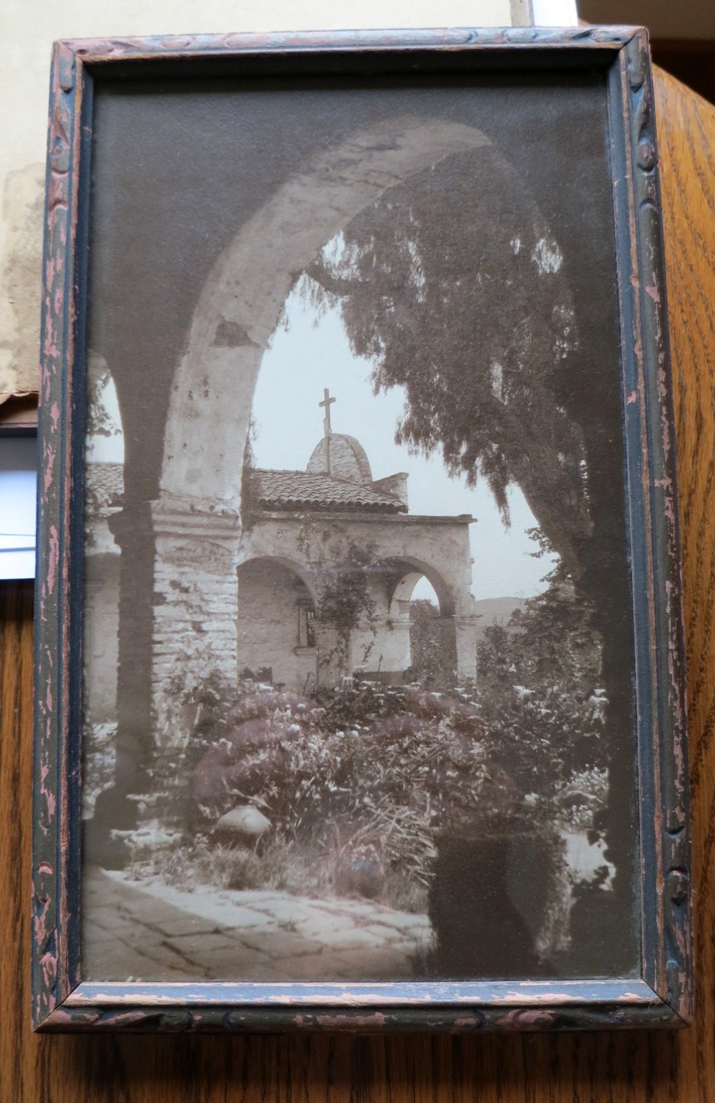 Vintage 1930s Southwest Sepia Photo Pair – Navajo Portrait & Mission Scene