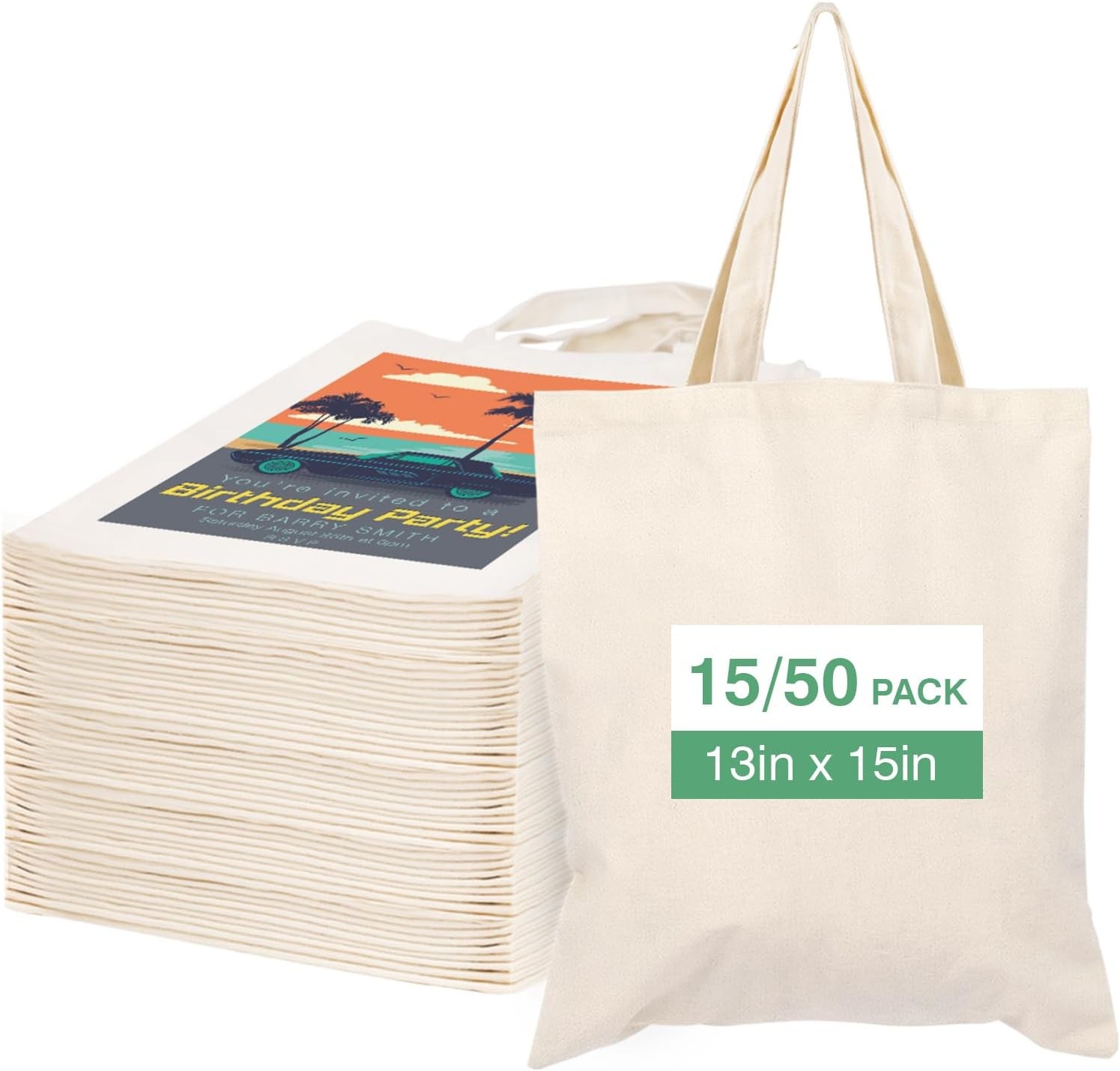 50 Pack Canvas Tote Bag Bulk Sublimation Blank Bags, 13x15 Inches