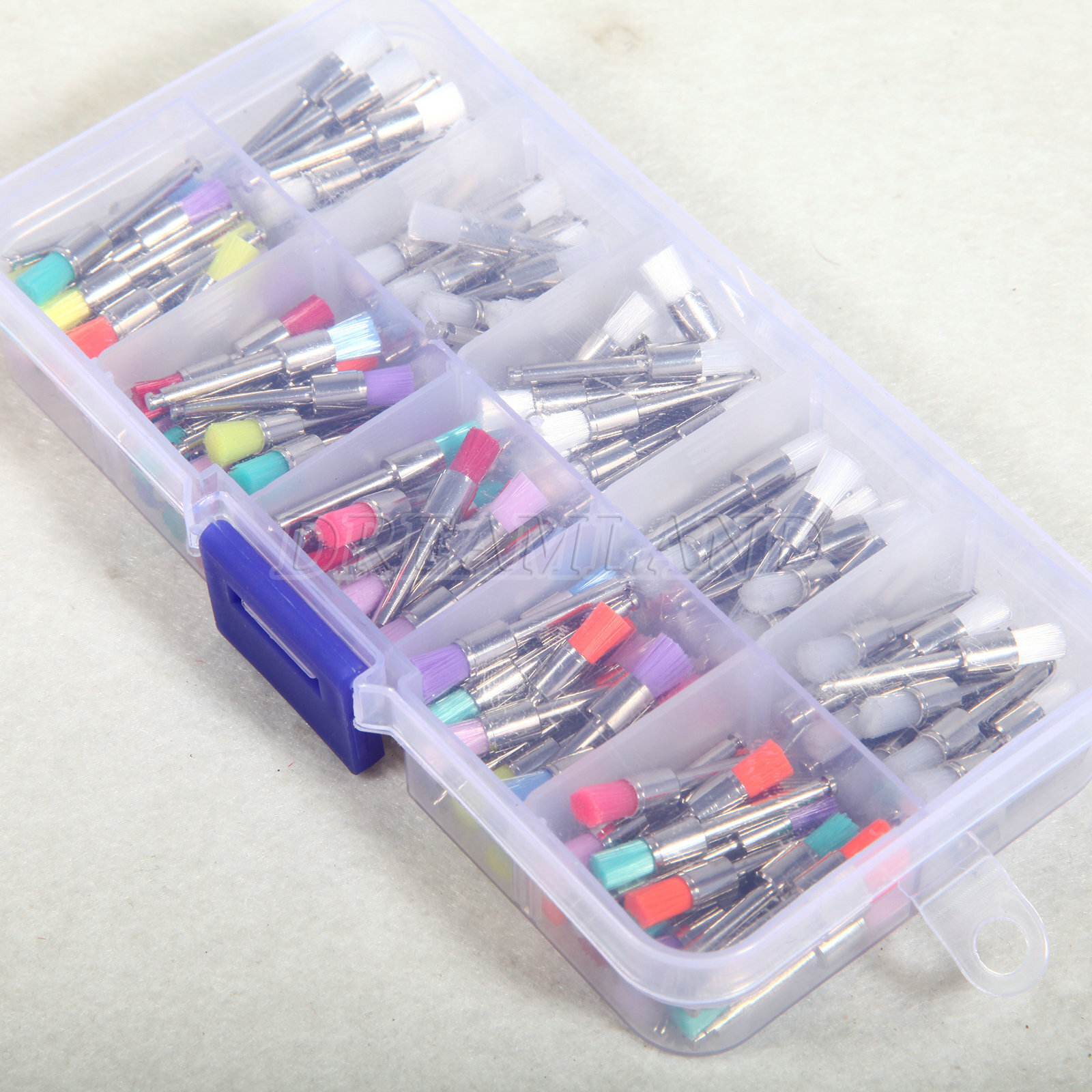 200pzas/pqt Tazón de Fuente de Nylon Colorido Dental Cepillo Profiláctico Pulido