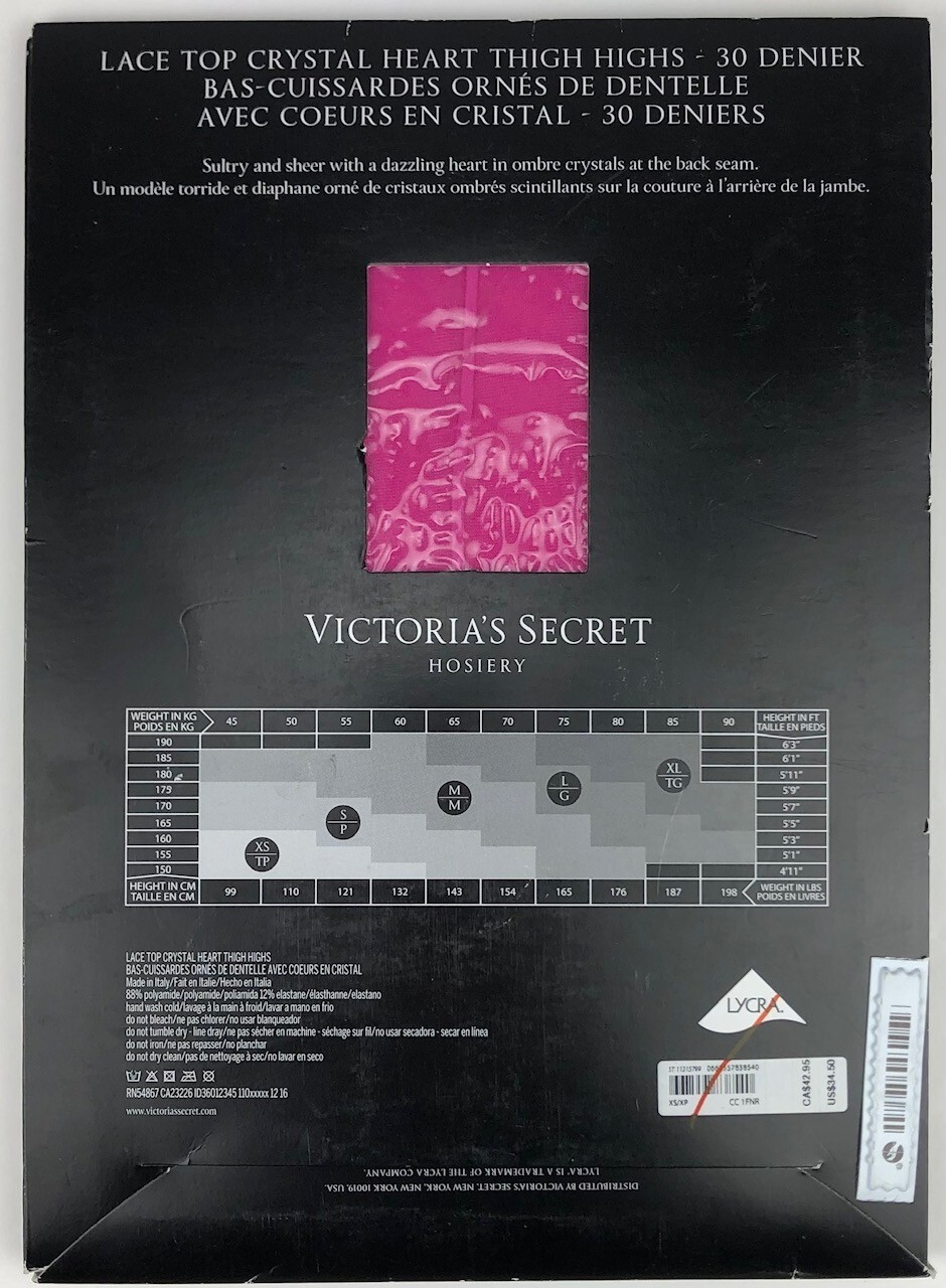 VICTORIA'S SECRET LACE TOP CRYSTAL HEART THIGH HIGH HOISERY STOCKINGS XS S M L