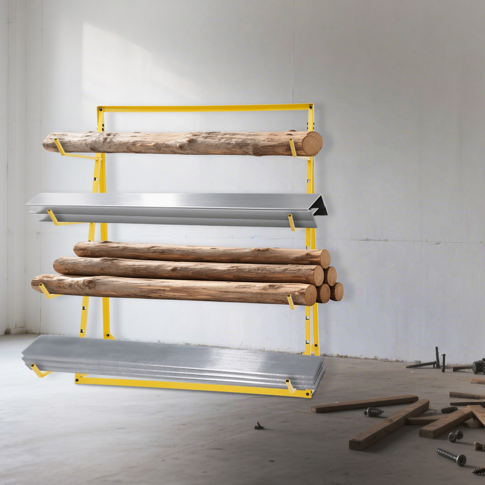 4 Tier Steel Horizontal Lumber Storage Rack Adjustable Storage Cantilever Rack