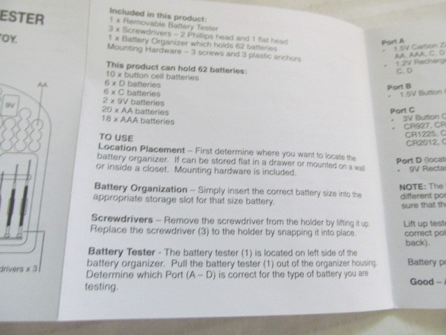 Avon Battery Organizer and Tester with Screwdriver Set