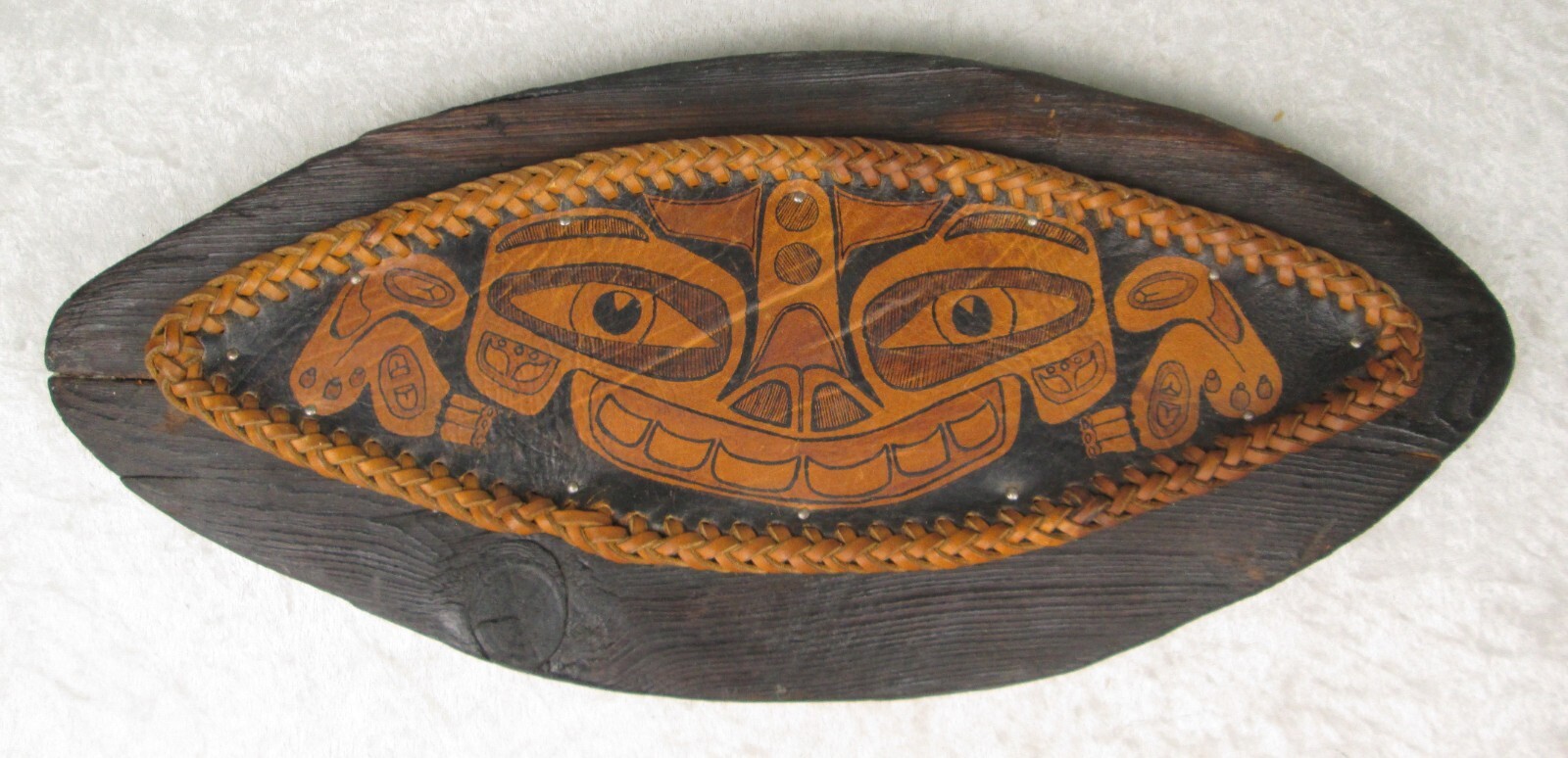 Tlingit Haida Sea Monster Painted Leather on Board 19 inch Long 8-1/2 Tall