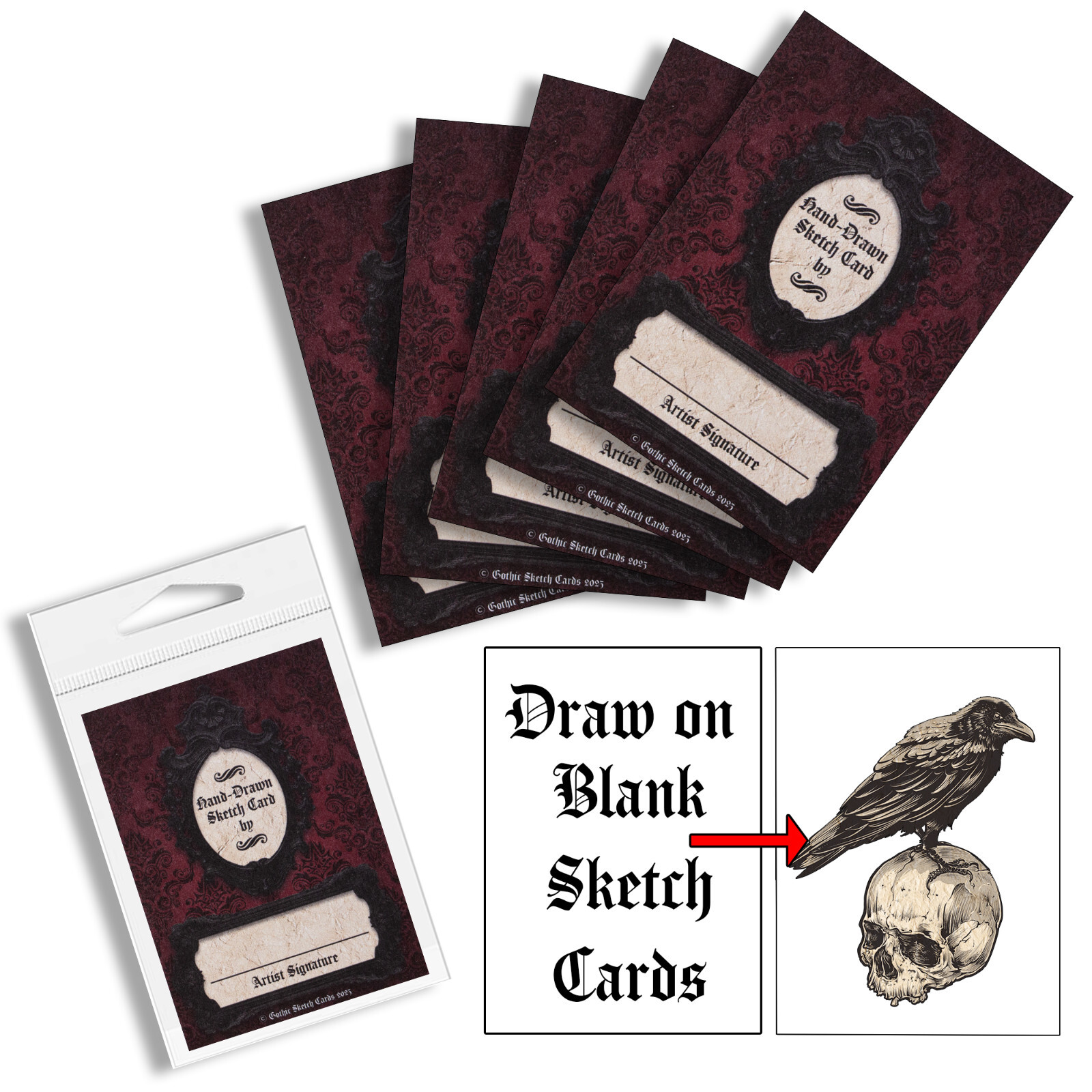 🕷️Gothic Sketch Cards - Blank Trading Cards 2.5x 3.5 - 32pt Thick - 5 Cards🕷️