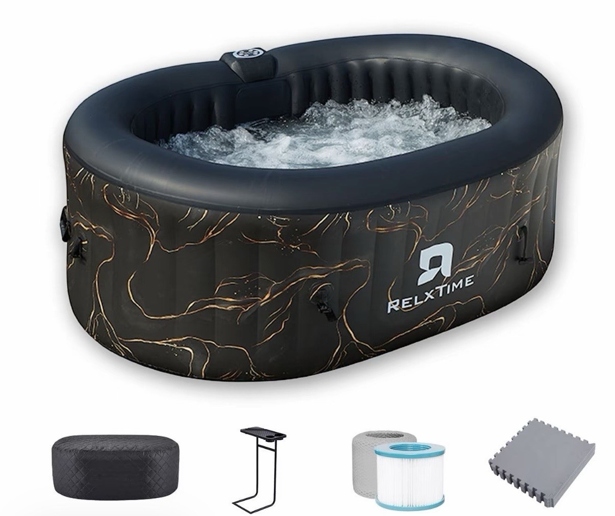 RELXTIME Portable Small Hot Tub for 2 Person Outdoor Oval Hot Tub. Black