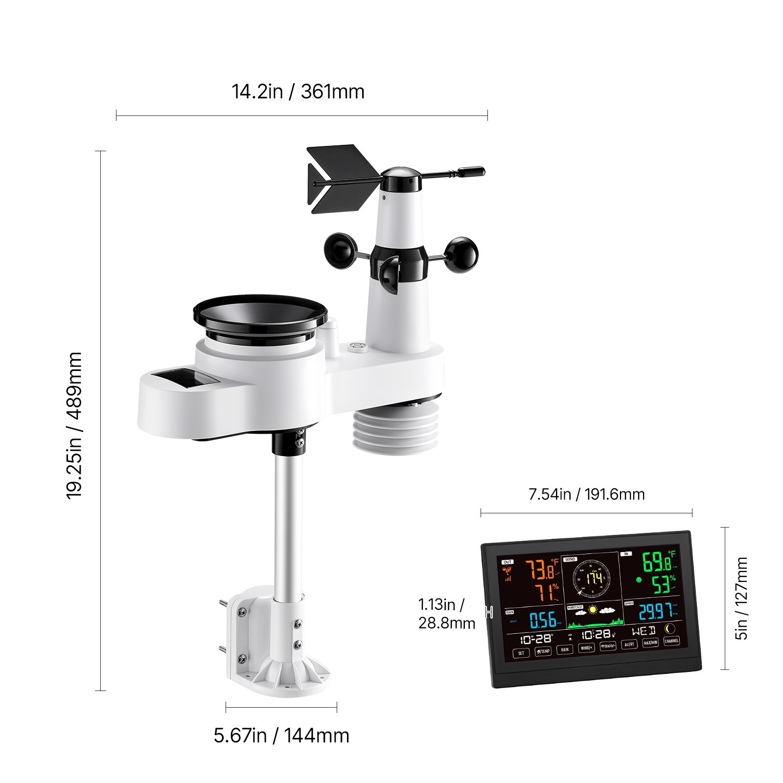 Uimoso 5-in-1 Wireless Weather Station 7.5'' Display and Indoor-Outdoor Sensor