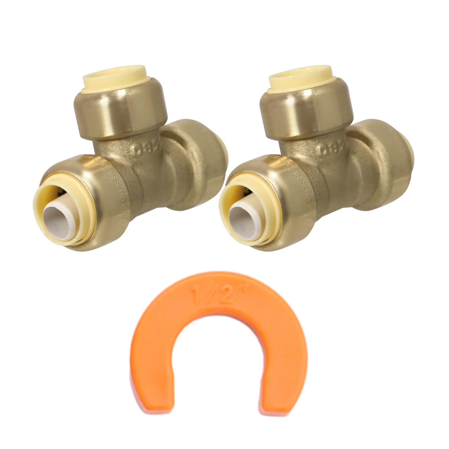 2 Pack XFITTING 1/2" Push Fit Tee w. 1 Disconnect Clip, 1/2" Push to Connect Tee