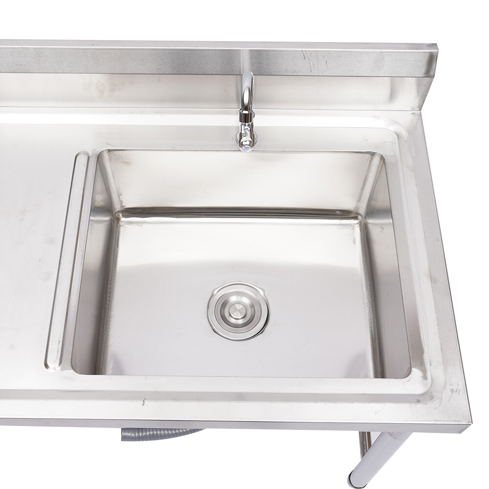 Commercial Kitchen Sink Prep Table w/ Faucet Stainless Steel Single Compartment
