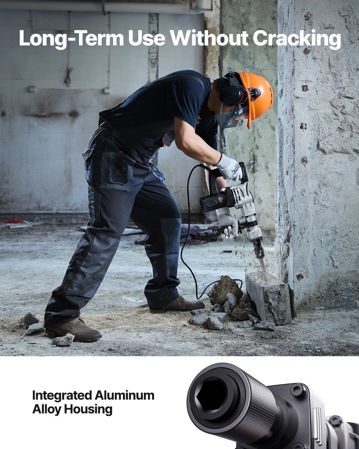 VEVOR Demolition Jack Hammer Concrete Breaker 1400W Hammer 2 Chisel Bit Black