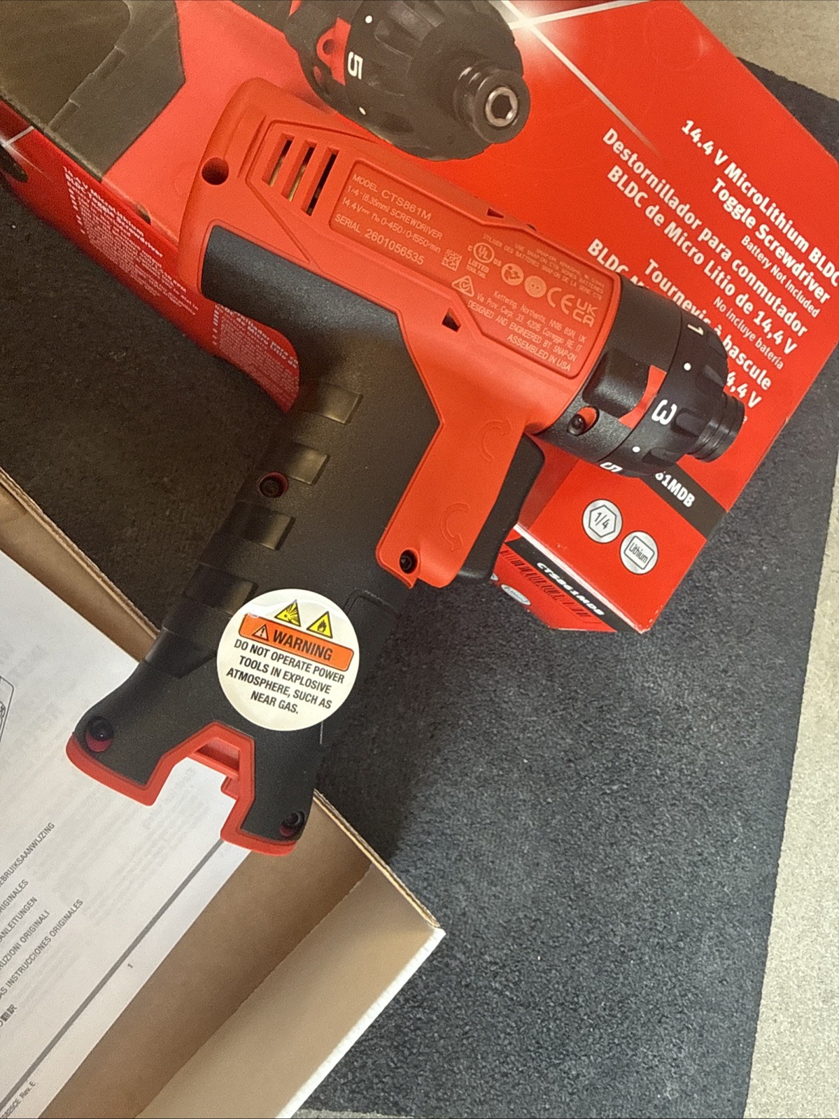 For Snap-On Tools CTS861mdb 1/4" Hex Cordless Screwdriver 14.4V Brushless Red