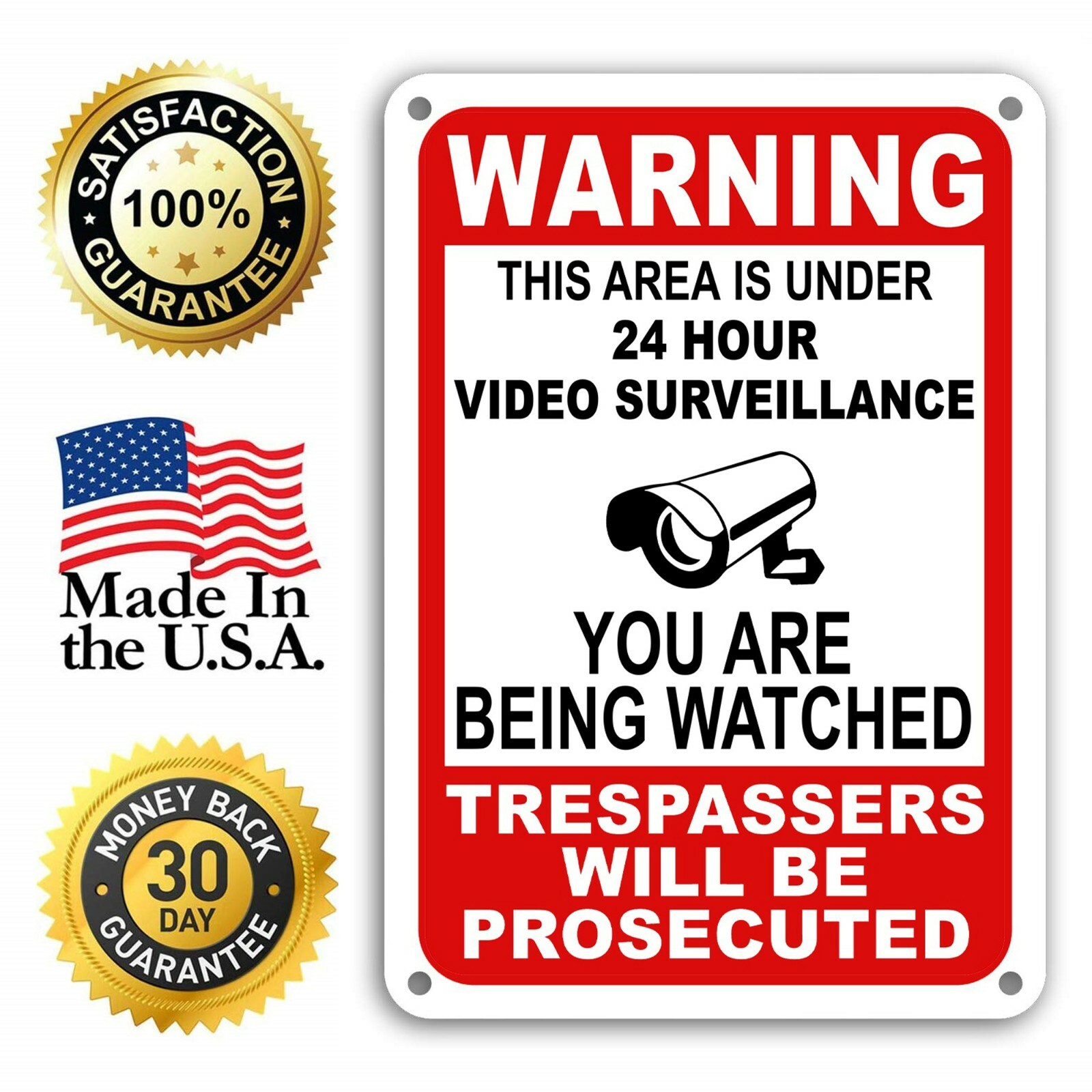 Warning Under 24 Hour Video Surveillance Sign Home Yard Security cctv WATCH 7x11