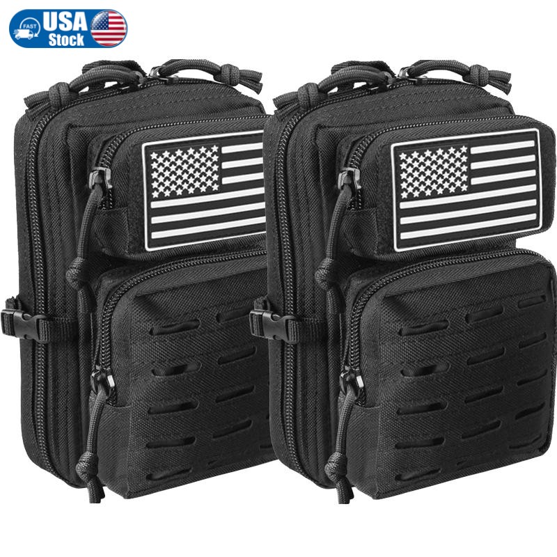 2-Pack Tactical Molle Pouch with Flag EDC Tool Waist Pack