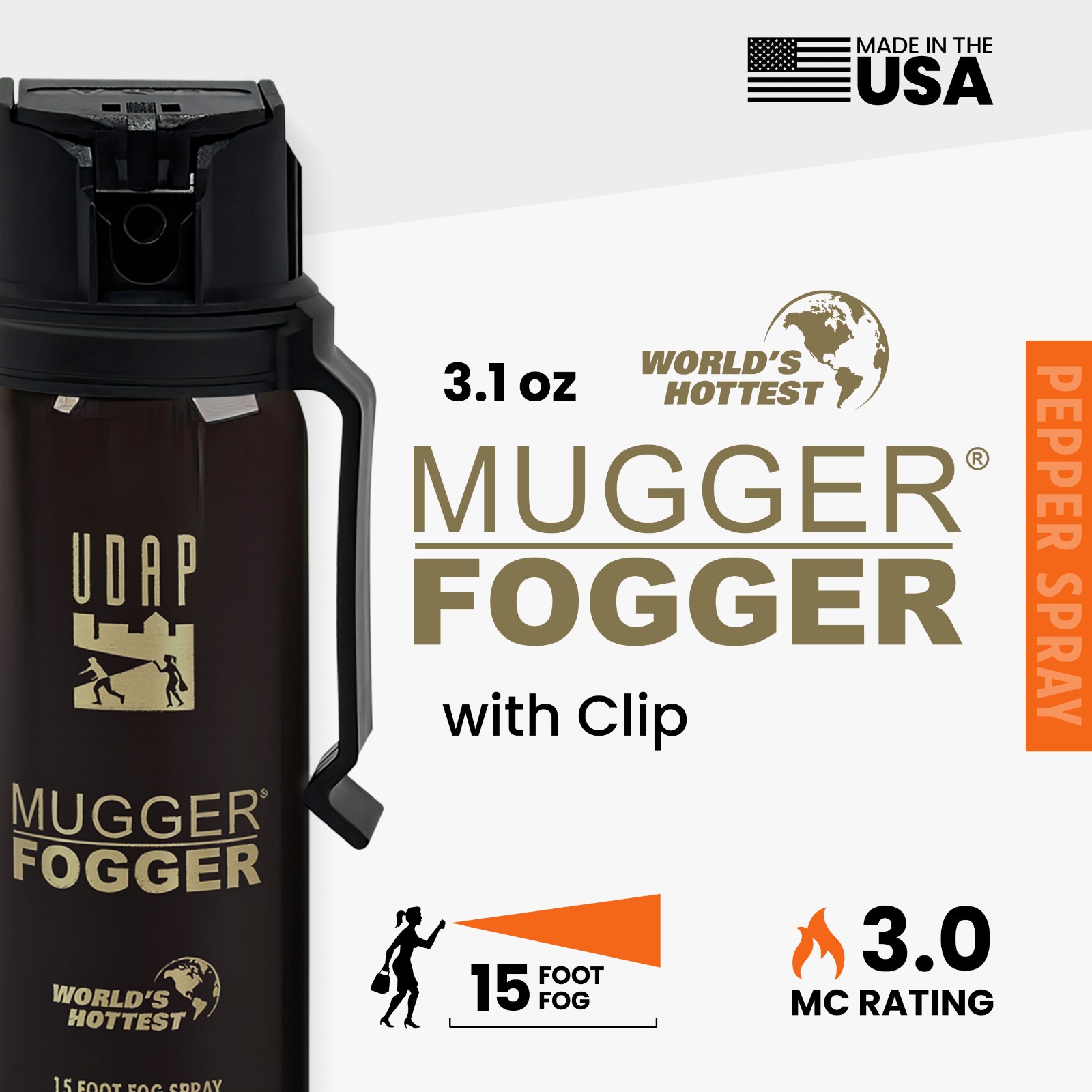 UDAP Pepper Power Mugger Fogger 15% OC 15 ft Fog Barrier, 6MF, 3.1 oz Single.