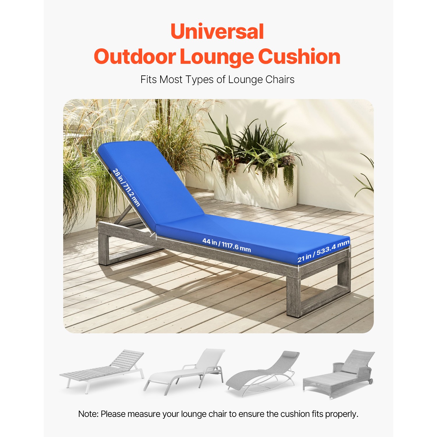 Uimoso Outdoor Lounge Chair Cushion with Ties, 72 x 21 in, Waterproof & Durable