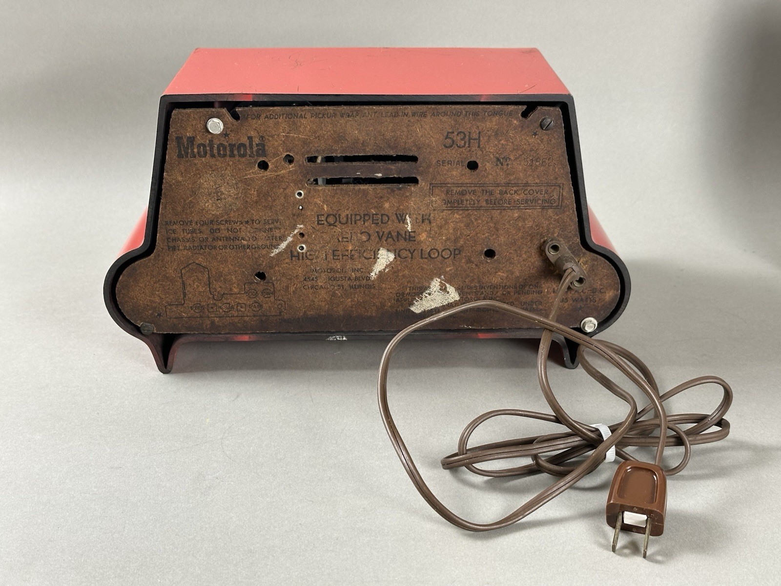 Vintage MCM 1950s Motorola 53H Tube Radio Red Atomic Age Powers On