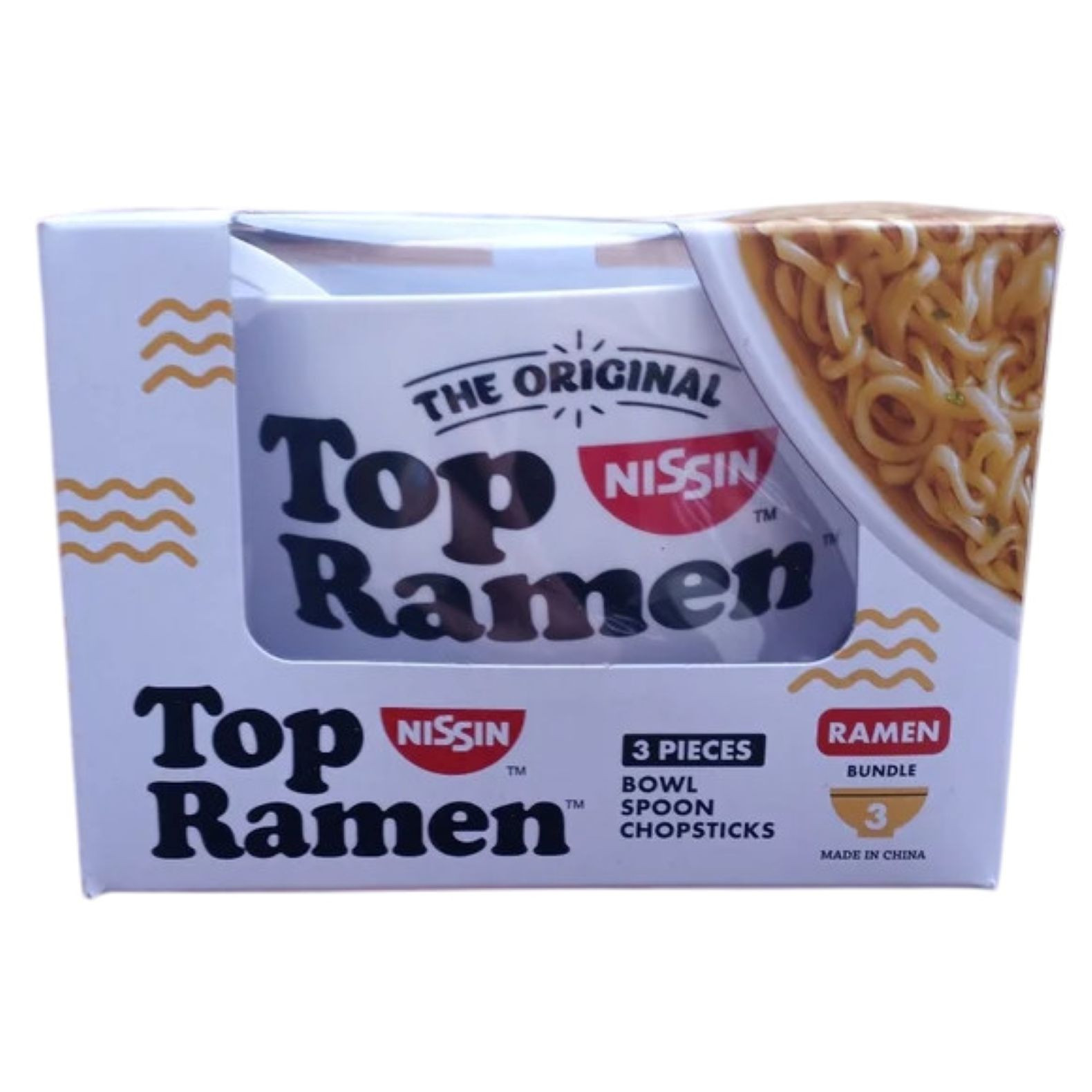 The Original Nissin Top Ramen 3pc Bundle Include Plastic Bowl Chopsticks & Spoon