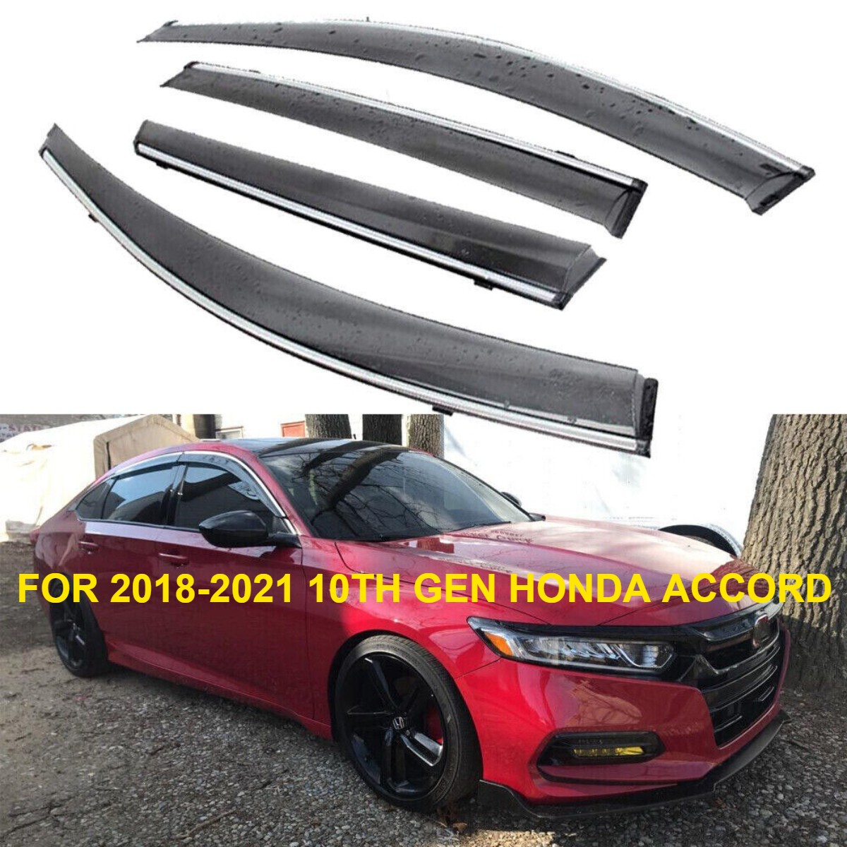 Window Visor Rain Guard Deflector For 2018-2022 Honda Accord Clip-on Chrome Trim