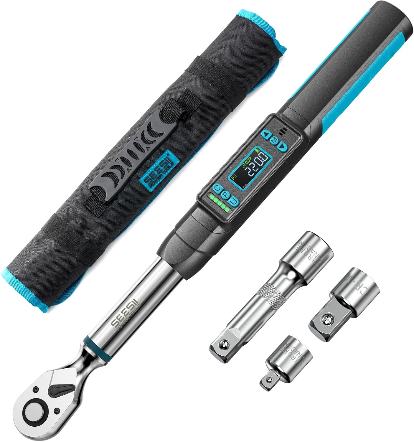 Seesii Digital Torque Wrench 3/8" 0–220 N·m/0–162 ft-lbs Ratchet Electric Torque