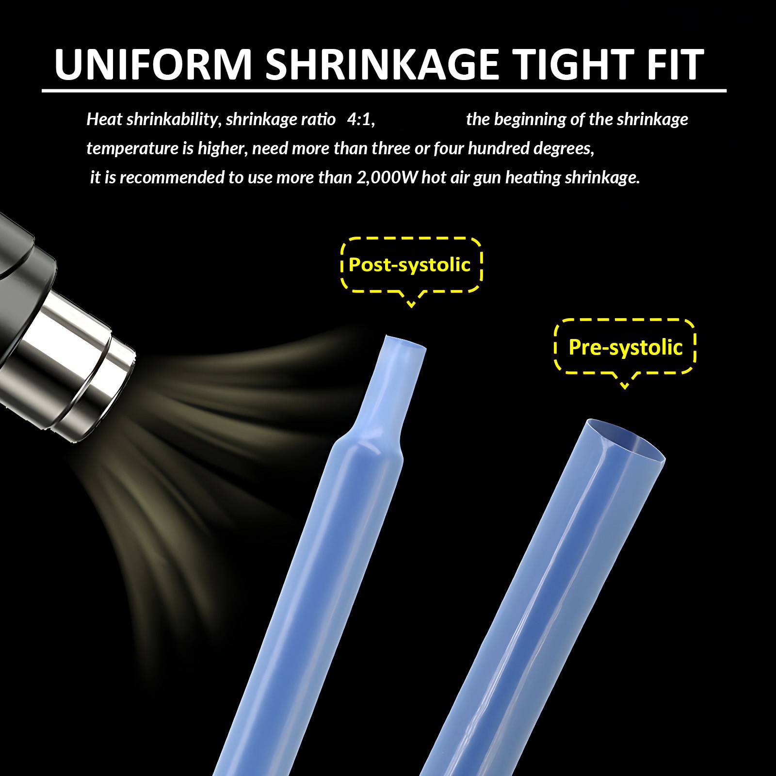 Clear PTFE 4:1 Heat Shrink Tubing 260°C HIGH TEMP Tube Preservative Sleeving
