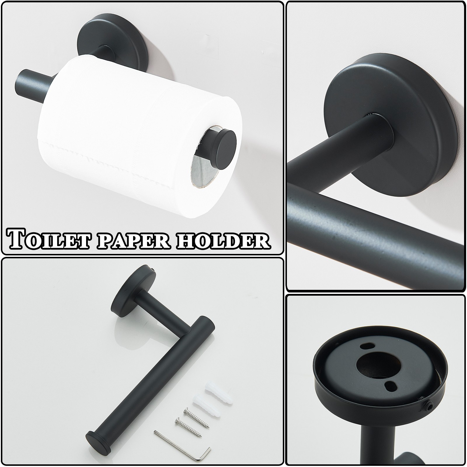 6 Pcs Black Bathroom Hardware Set Stainless Steel Towel Bar Towel Racks Hooks