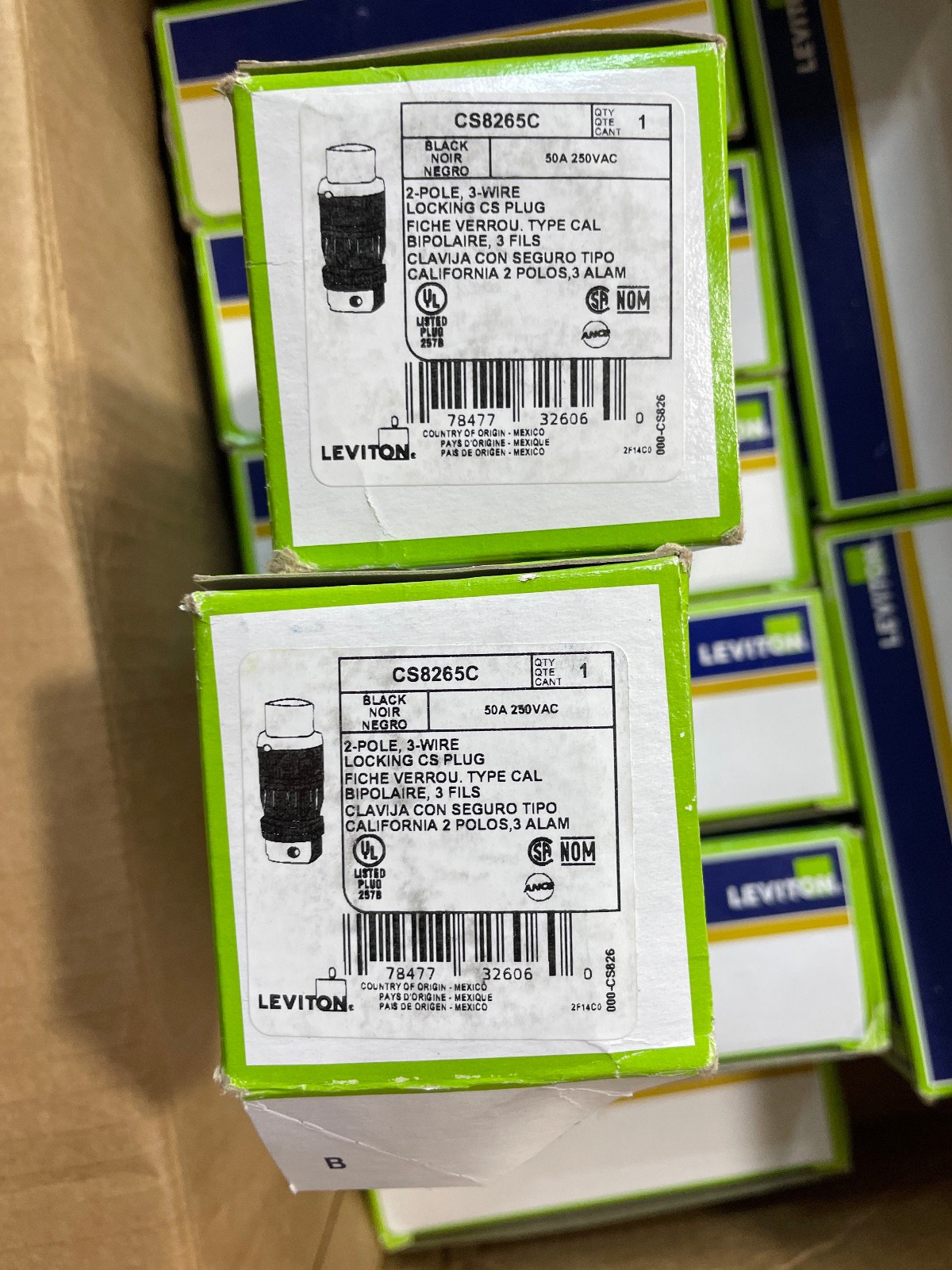 Leviton CS8265C 50A, 250V, Black & White Locking Plug, Industrial Grade - 1pcs