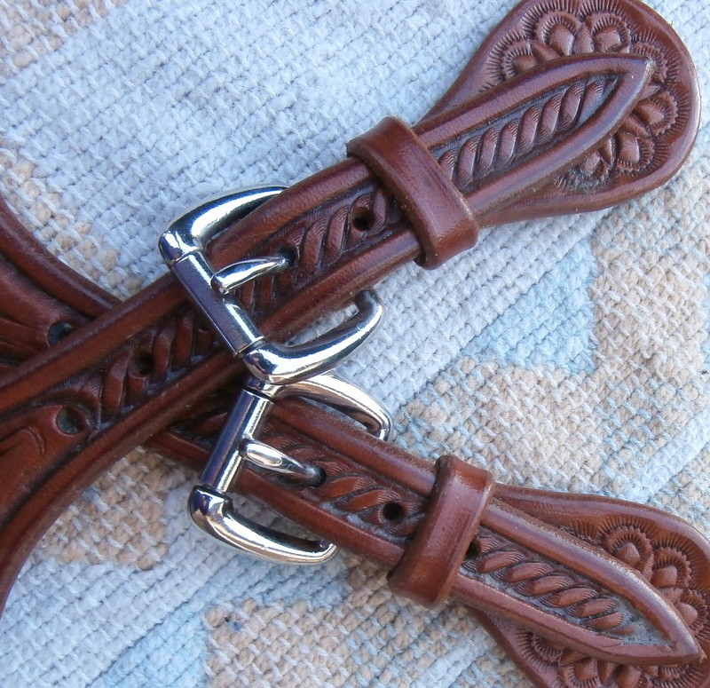 Visalia Style Scalliped Edge Domed 2 in.Silver Concho Tooled Spur Straps