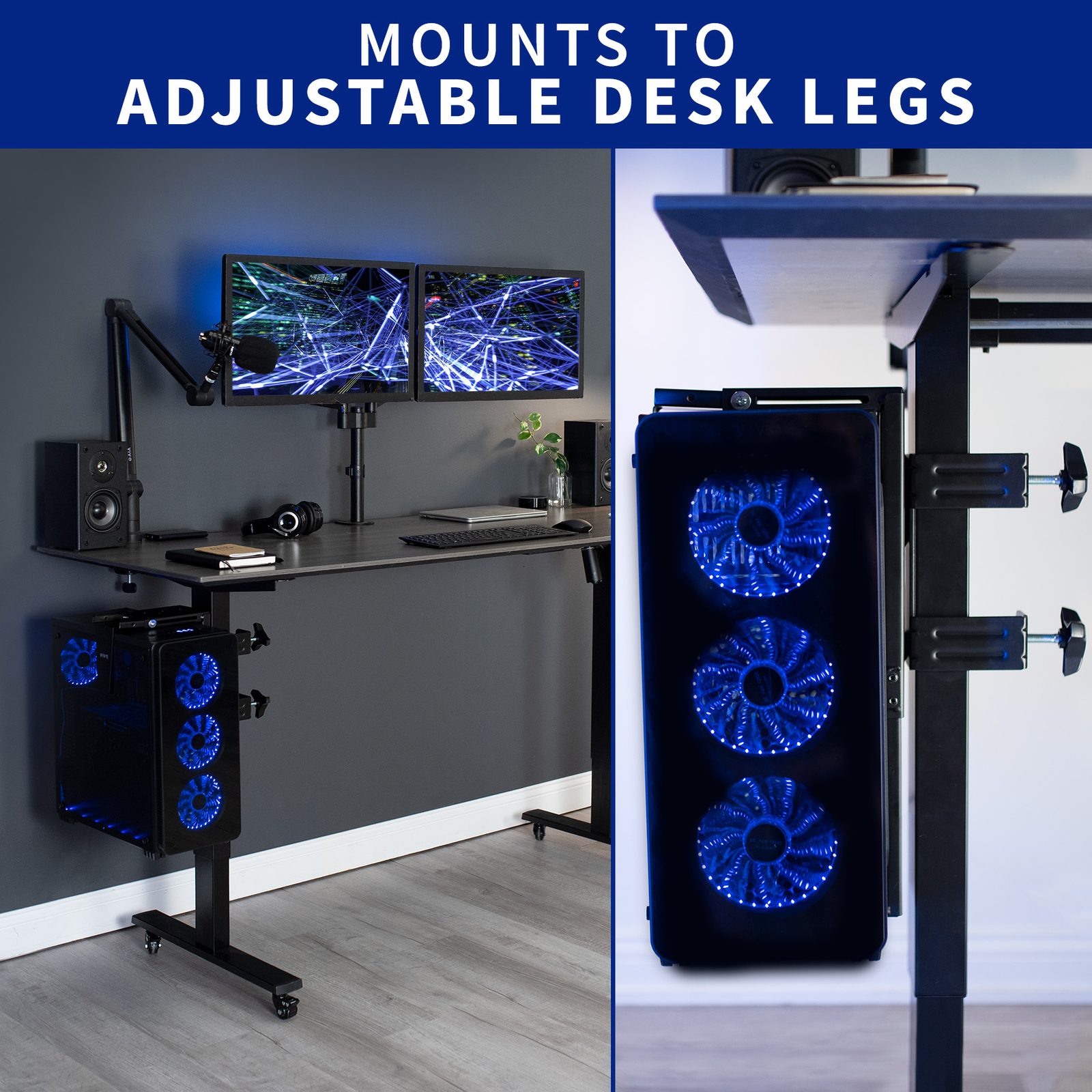 VIVO Steel Adjustable Clamp-on Desk Leg PC Mount, Computer Case CPU Holder