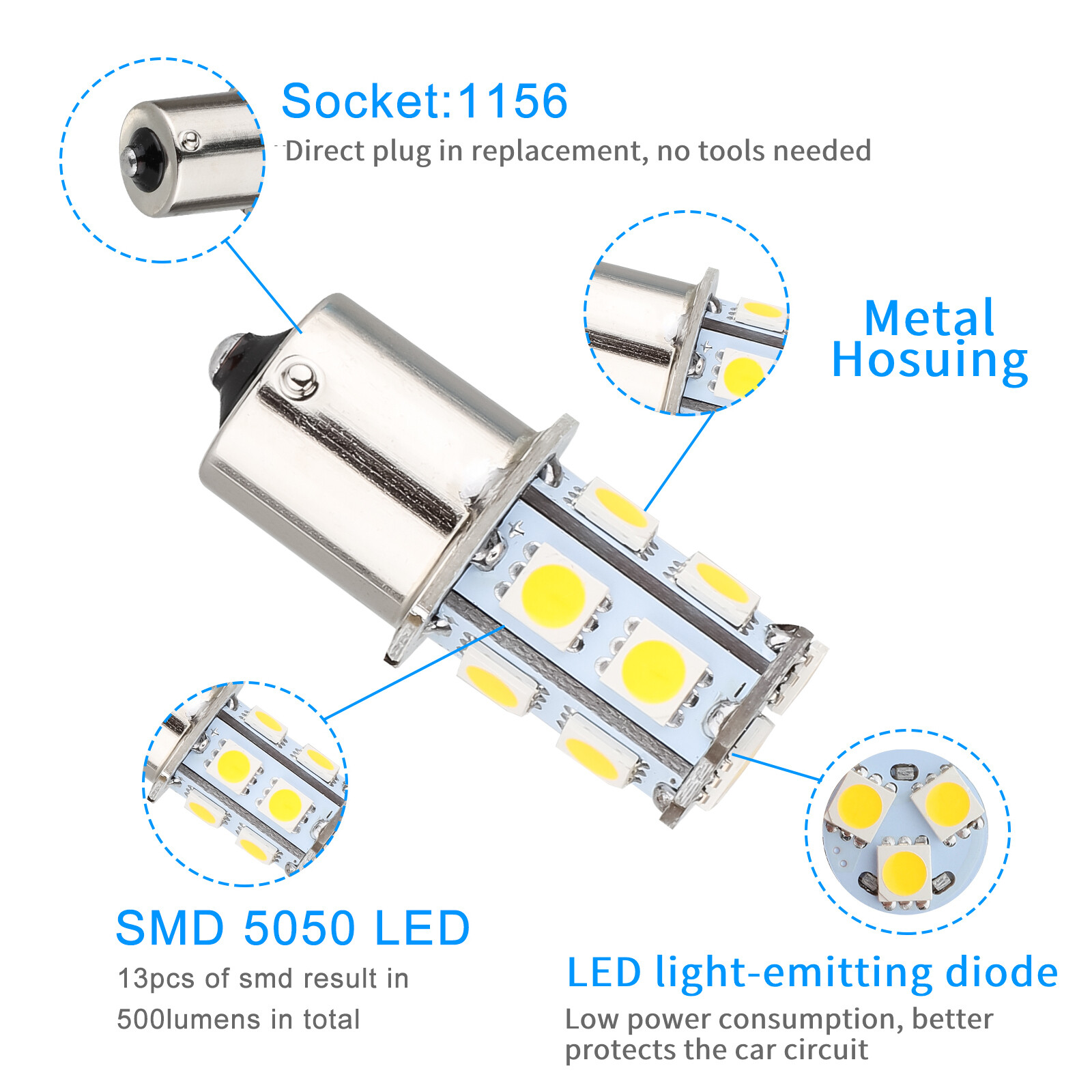 20x Warm White 1156 1141 13-SMD LED RV Camper Trailer Interior Light Bulb Bright