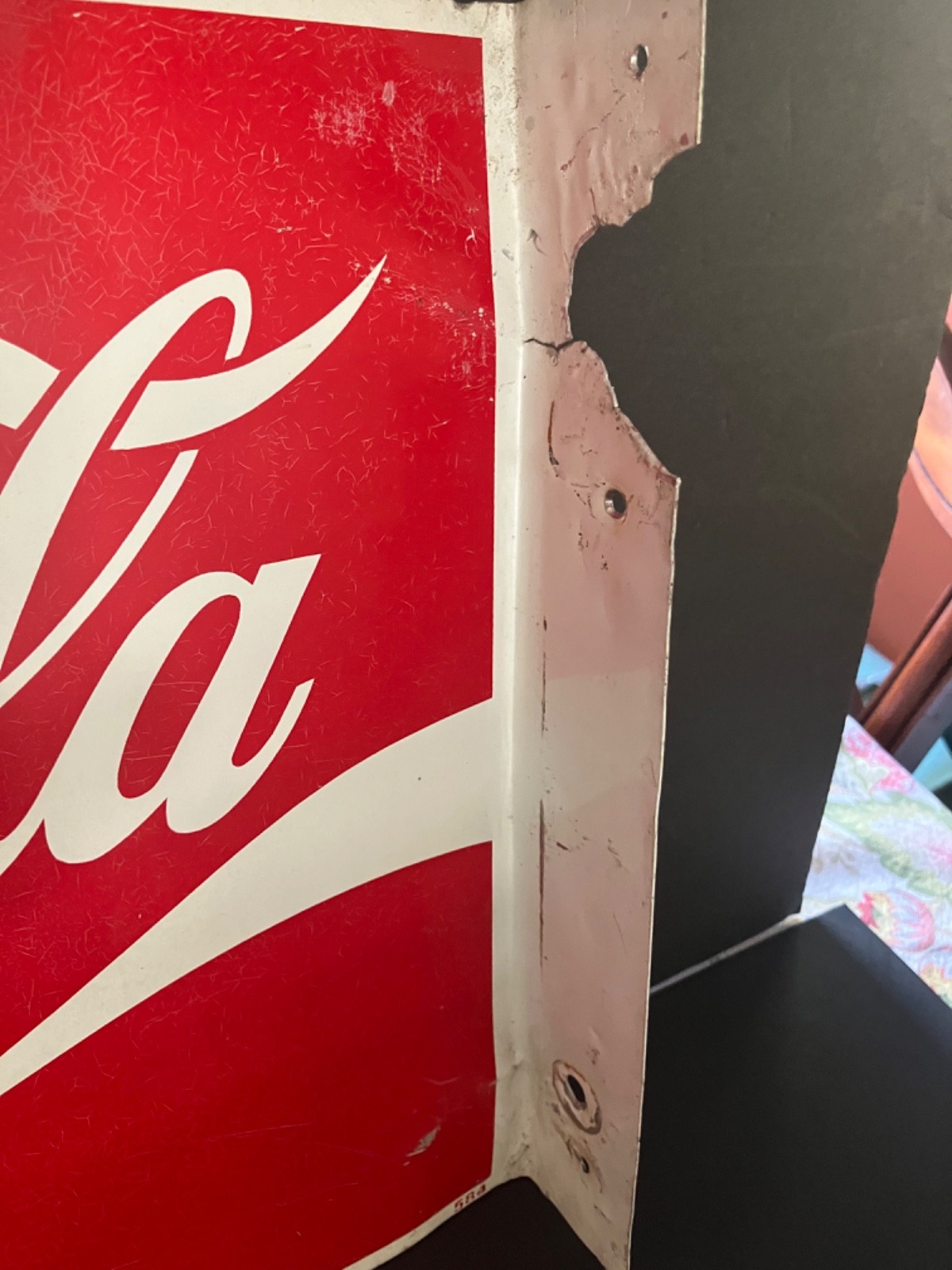 ORIGINAL VINTAGE METAL COCA COLA FLANGE SIGN 2 SIDED SPANISH SIGN