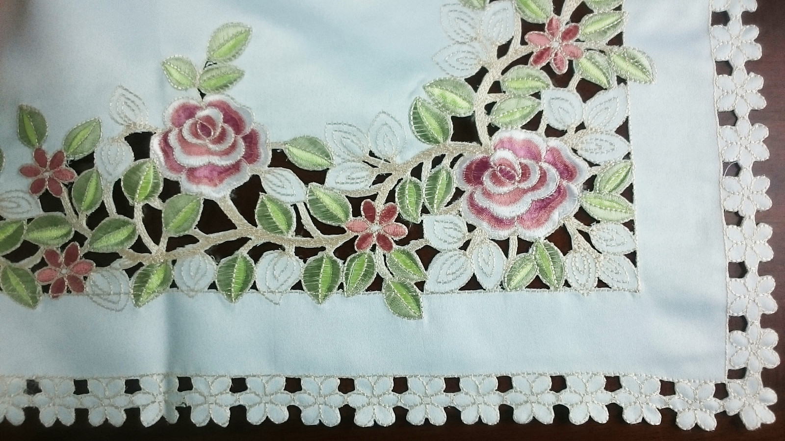 Ivory Cream Embroidered Rose Cutwork 33" Square Polyester Tablecloth Table Cover