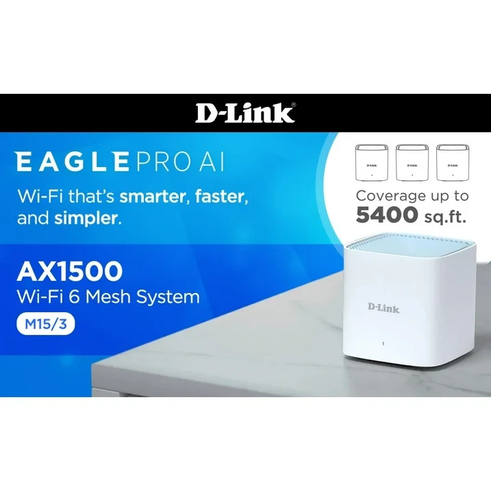 D-Link M15 AX1500 WiFi 6 Mesh Router 3-Pack | Alexa | Google | Whole Home